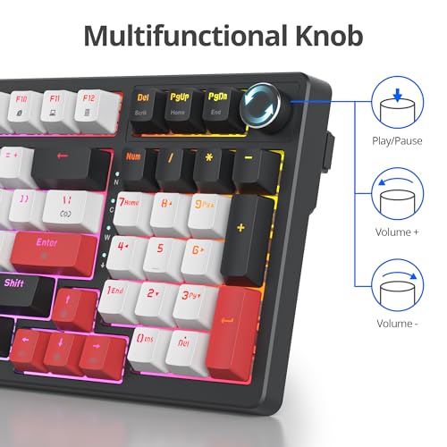 surmen Creamy Keyboard with with Number Pad, 96% RGB Mechanical Keyboards Full Gasket Mounted Hot Swappable Custom Wired Thocky Keyboard with Knob for Office Gamer (98 White) - Image 5