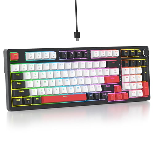surmen Creamy Keyboard with with Number Pad, 96% RGB Mechanical Keyboards Full Gasket Mounted Hot Swappable Custom Wired Thocky Keyboard with Knob for Office Gamer (98 White) - Image 1