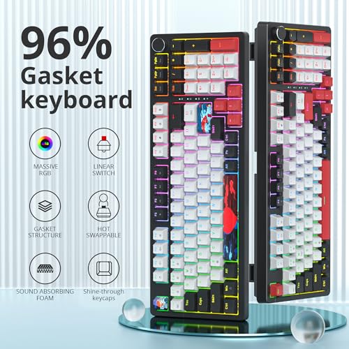 surmen Creamy Keyboard with with Number Pad, 96% RGB Mechanical Keyboards Full Gasket Mounted Hot Swappable Custom Wired Thocky Keyboard with Knob for Office Gamer (98 White) - Image 2