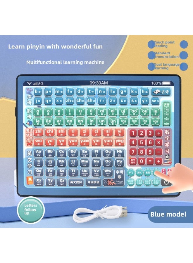 Children's Educational Grade One Tablet Reading Machine Rechargeable Learning Machine Three-in-one Spelling Training Early Education Learning Machine-Color:133 Sea Blue And Pinyin Watch  - Image 1