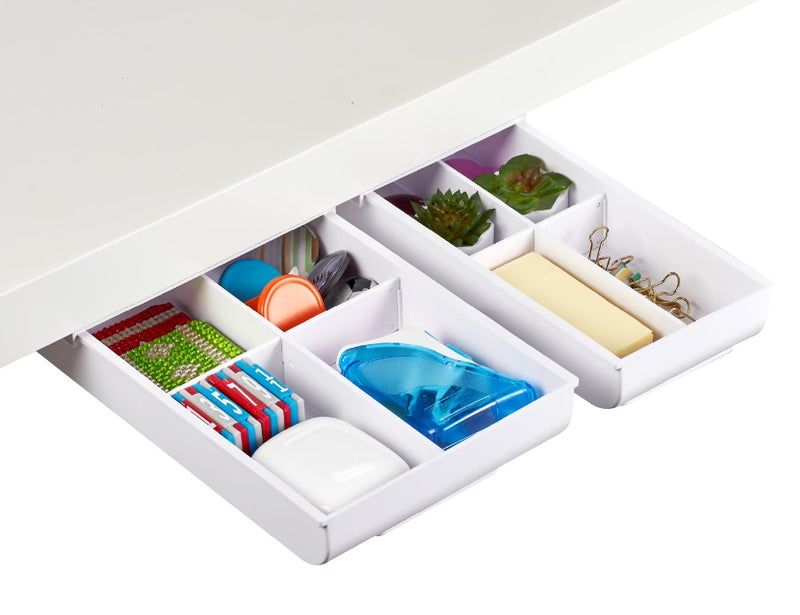 Bostitch Konnect Under Desk Drawer, Self-Adhesive Slide Out Storage Organizer with 4 Customizable Dividers, 2-Pack - Image 1