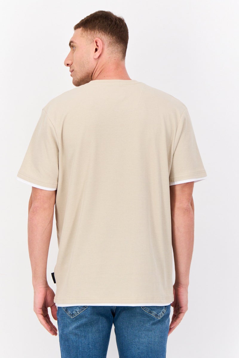Threadbare Men Crew Neck Short Sleeve Plain T Shirt, Beige - Image 3