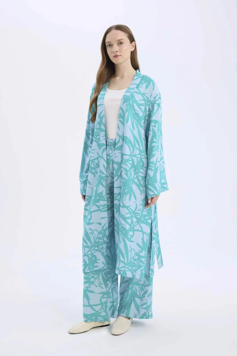 Defacto Wide Leg Printed Viscose Trousers