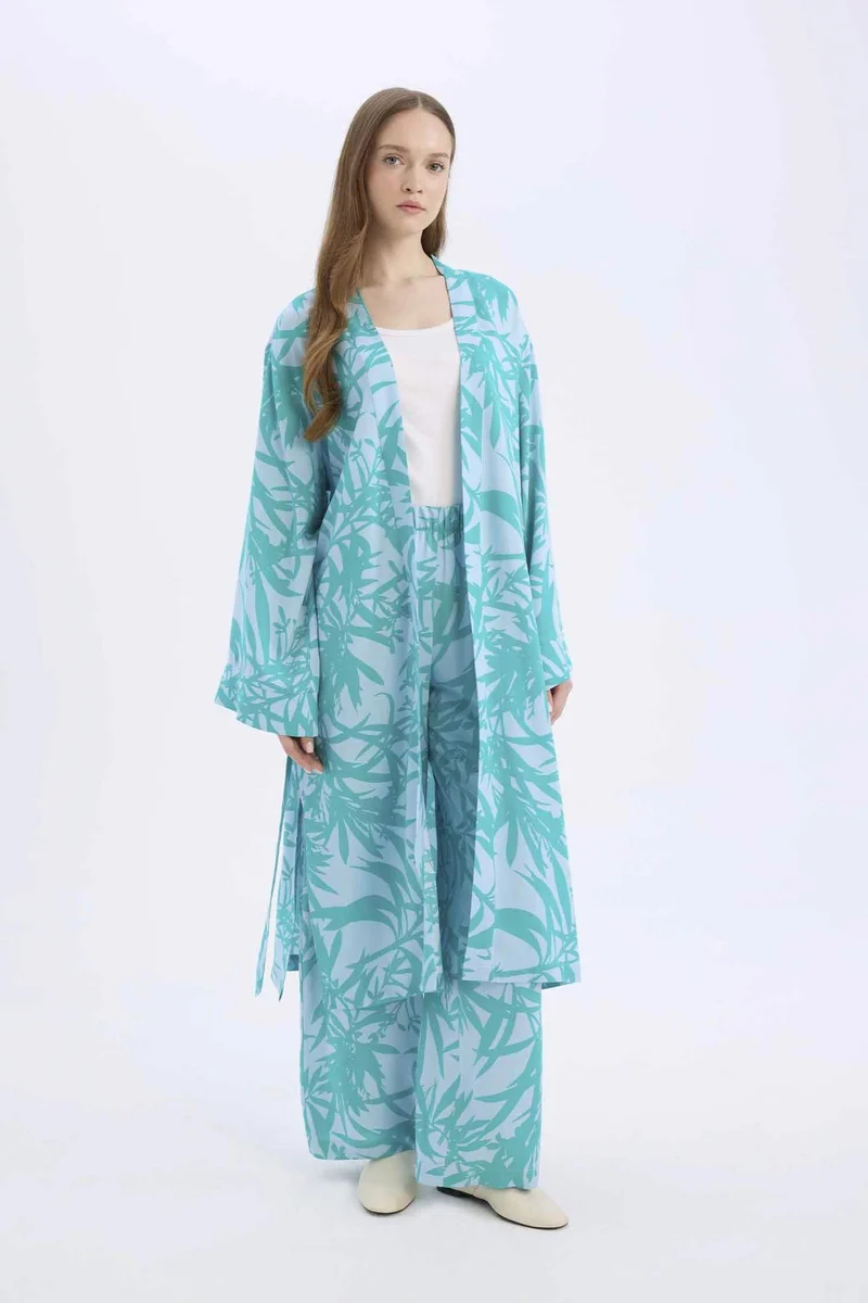 Defacto Wide Leg Printed Viscose Trousers