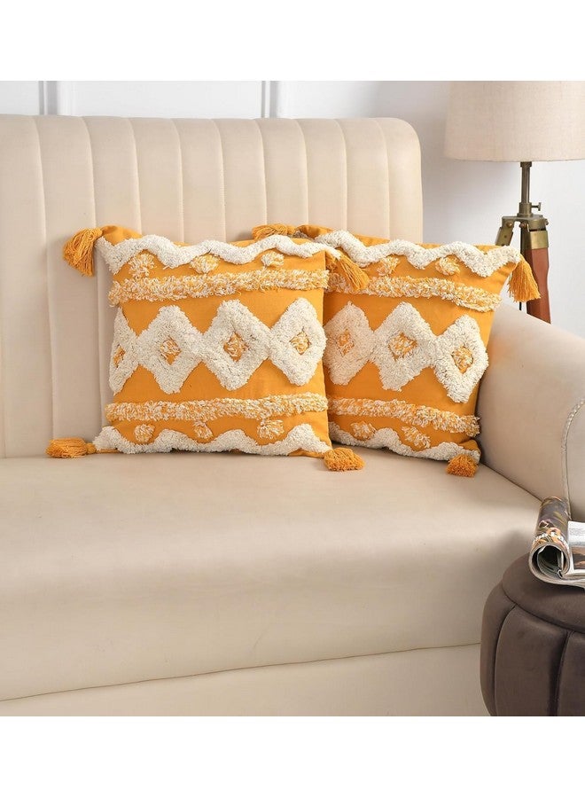 Furnistitchs Handmade Cotton Bohemian Home Decor Cushion Cover 24x24 inches / 60x60 cms - Boho Chic Couch Sofa Throw Living Room Bedroom Cushions (1, Yellow Diamonds) - Image 1