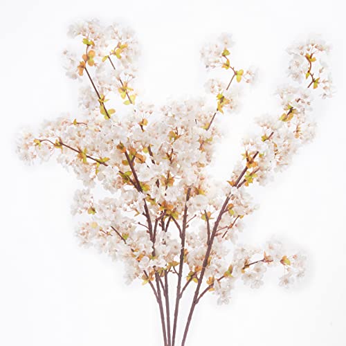 Melorca&Guilla Artificial Flowers Cherry Blossom Branches,6PCS 39.3" Handmade Quality Silk Cherry Blossom Flowers, Artificial Flowers for Decoration (White) - Image 1