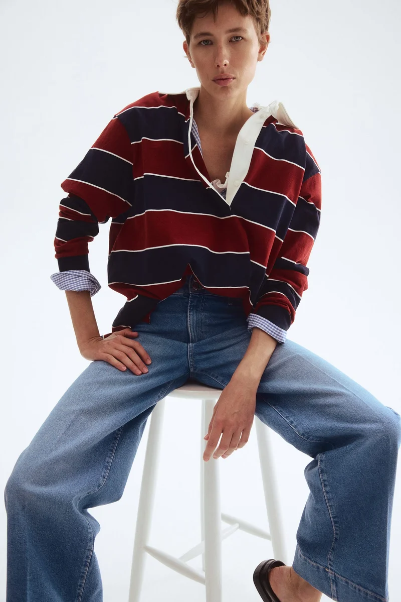 اتش اند ام جينز بساق واسعة وخصر عالي