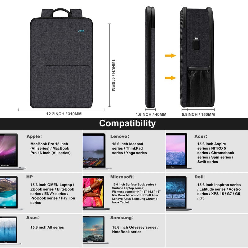 ZINZ Slim & Expandable Laptop Backpack 15 15.6 16 Inch Case, Water Resistant Travel Backpack Compatible with MacBook Pro/Neo 16" 15", Dell XPS 15 16 and Most 15" 15.6" 16" Notebooksï¼ŒB04K01 - Image 2
