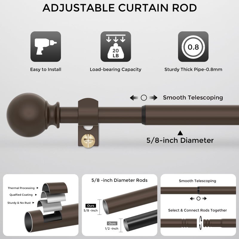 JRZOO Bronze Curtain Rods 28 to 48 Inches(2.3-4 Feet),5/8 inch Splicing Drapery Rods,Small Curtain Rods Set,Size: 18''-45'',Bronze - Image 5