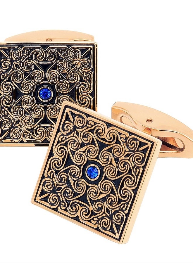 Jonwo Square Enamel Cufflinks for Men Gold Plated Retro Patterns Men's Cuff Link Set for Wedding Shirt Party Business Birthday Anniversary Dress - Image 1