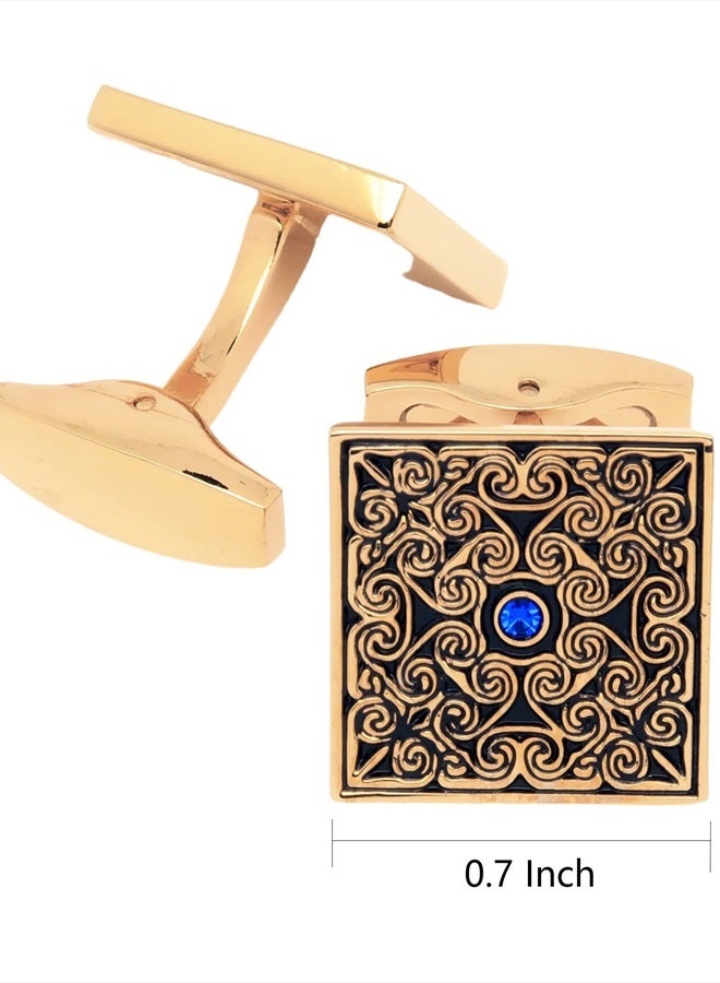 Jonwo Square Enamel Cufflinks for Men Gold Plated Retro Patterns Men's Cuff Link Set for Wedding Shirt Party Business Birthday Anniversary Dress - Image 4