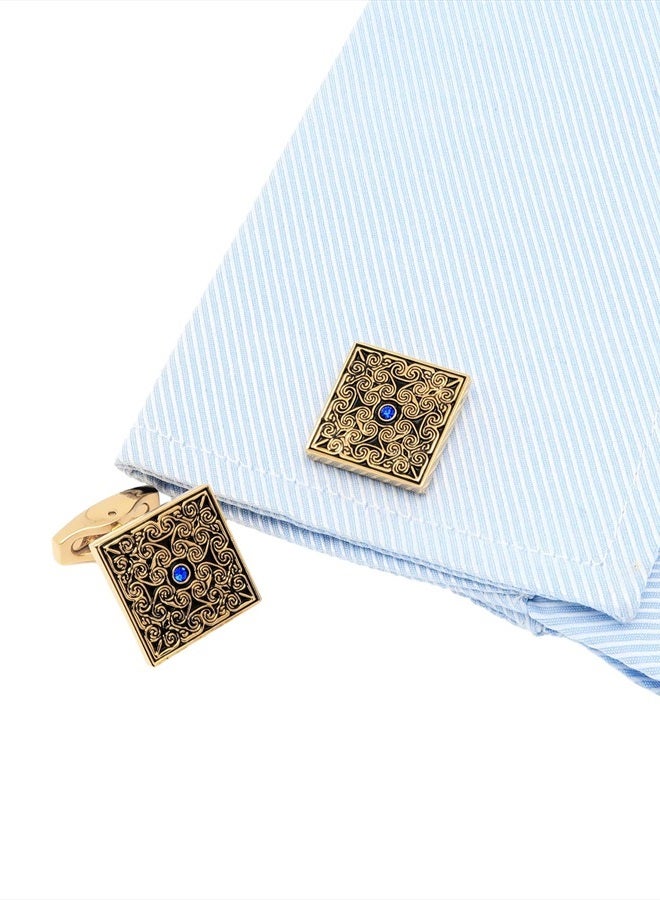 Jonwo Square Enamel Cufflinks for Men Gold Plated Retro Patterns Men's Cuff Link Set for Wedding Shirt Party Business Birthday Anniversary Dress - Image 3