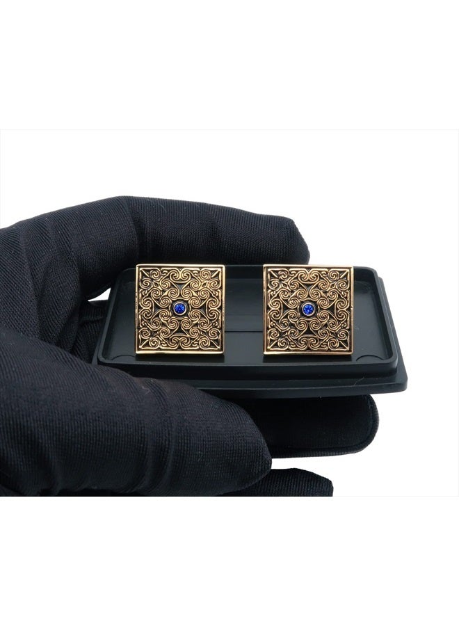 Jonwo Square Enamel Cufflinks for Men Gold Plated Retro Patterns Men's Cuff Link Set for Wedding Shirt Party Business Birthday Anniversary Dress - Image 2