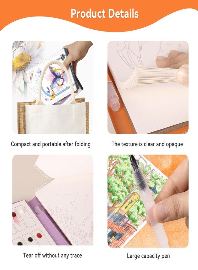 ZAKVOOR Three fold Watercolor Painting Book, Pocket Cartoon Watercolor Paper Book with Paint Palette and Brush, Art Craft Gift for Drawing (Colorful Animals) - Image 3