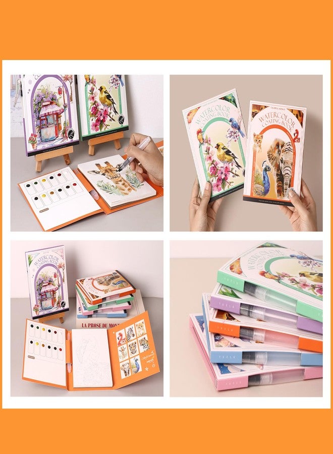 ZAKVOOR Three fold Watercolor Painting Book, Pocket Cartoon Watercolor Paper Book with Paint Palette and Brush, Art Craft Gift for Drawing (Colorful Animals) - Image 5