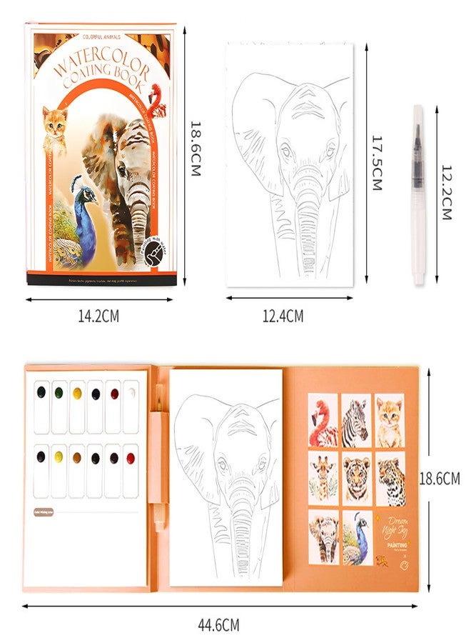 ZAKVOOR Three fold Watercolor Painting Book, Pocket Cartoon Watercolor Paper Book with Paint Palette and Brush, Art Craft Gift for Drawing (Colorful Animals) - Image 2