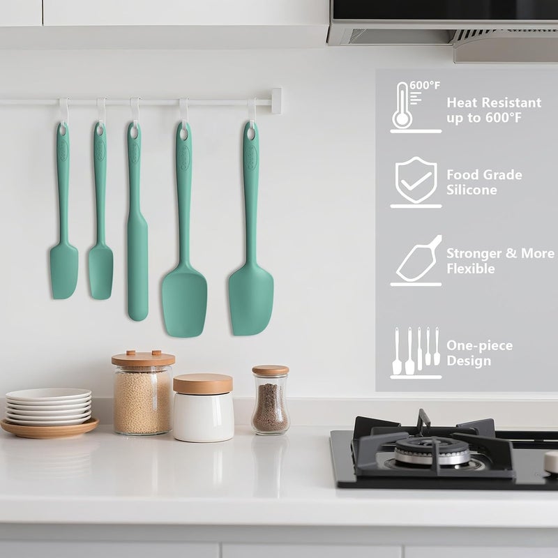 Coukre Silicone Spatula Set of 5,High Heat Resistant, Food Grade Silicone, Upgraded Extended Reinforced Handle,Dishwasher Safe, for Baking, Cooking (Pure Aqua Green, Solid color) - Image 5