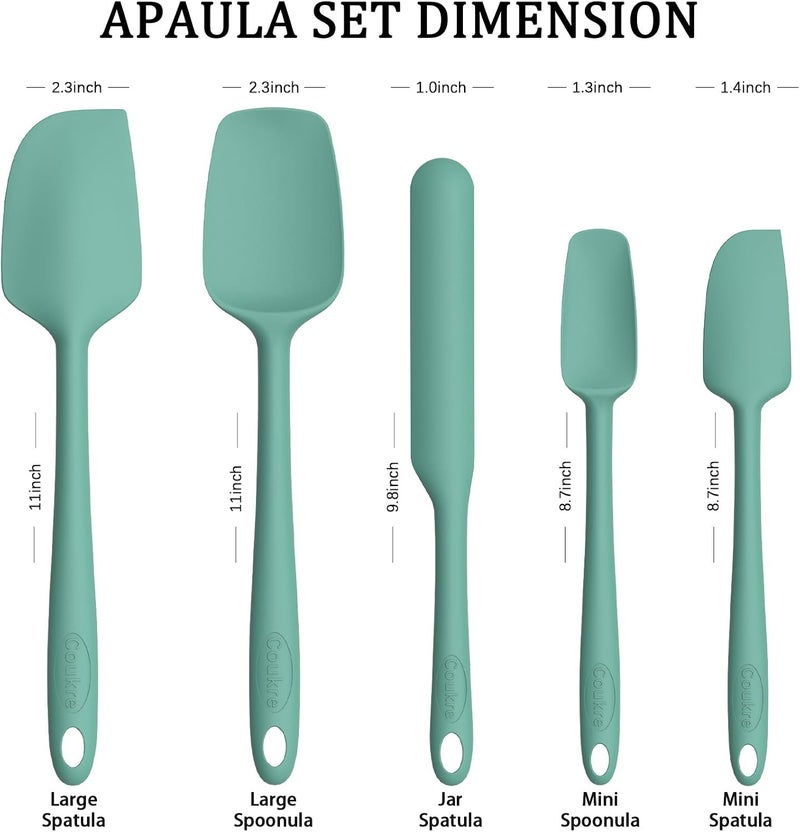 Coukre Silicone Spatula Set of 5,High Heat Resistant, Food Grade Silicone, Upgraded Extended Reinforced Handle,Dishwasher Safe, for Baking, Cooking (Pure Aqua Green, Solid color) - Image 4