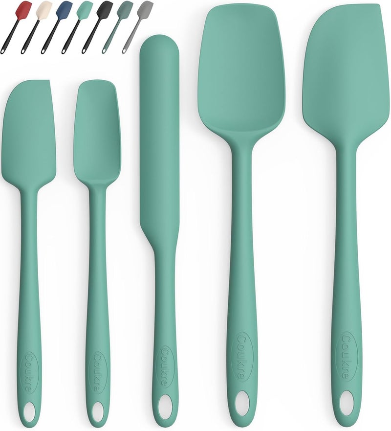 Coukre Silicone Spatula Set of 5,High Heat Resistant, Food Grade Silicone, Upgraded Extended Reinforced Handle,Dishwasher Safe, for Baking, Cooking (Pure Aqua Green, Solid color) - Image 1