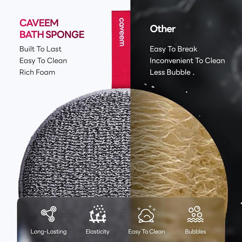 CAVEEM Exfoliating Body Scrubber, Extra Rough Shower Exfoliator Sponge, Body Exfoliating Sponges for Remove Dead Skin, Bath and Body Exfoliate Buffer, Round Sponge for Women (2 Pack) - Image 5