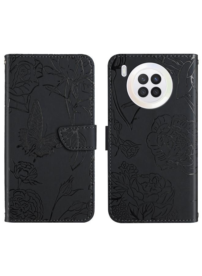 S-TOP Case For Huawei nova 8i Skin Feel Butterfly Peony Embossed Leather Phone Case