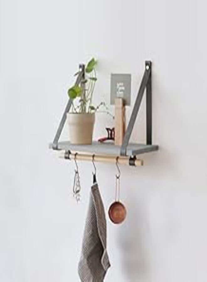 Home Gallery PU Gray Leather Strap Wall Floating Shelf 45X20 Gray