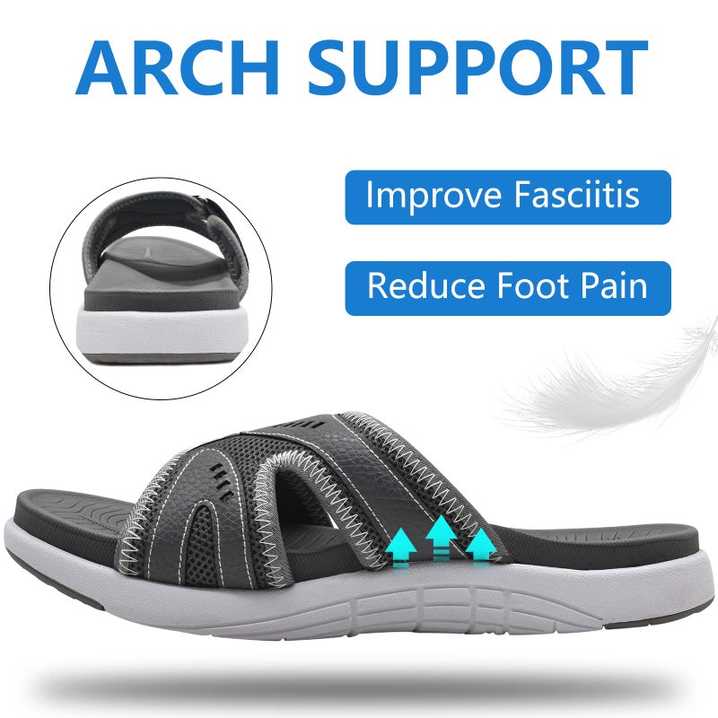 COFACE Mens Sport Recovery Sandals Plantar Fasciitis Soft Cushion Lightweight Orthotic Slides for Men Grey Size 10.5 - Image 2