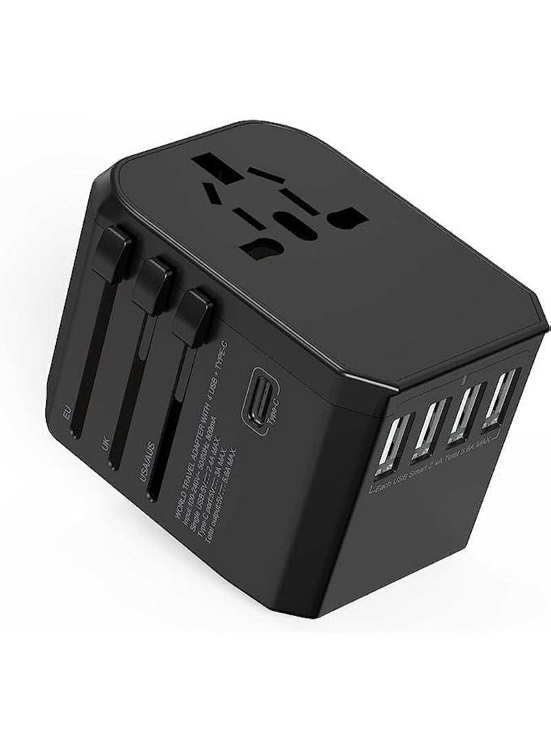 ORIONMAX Universal International Travel Adapter with 4 Ultra-Fast USB Ports, 1 USB-C Fast Charging Port, AC Power Socket, UK/EU/US/AU Plugs, Auto Switch & Carry Bag - Image 3