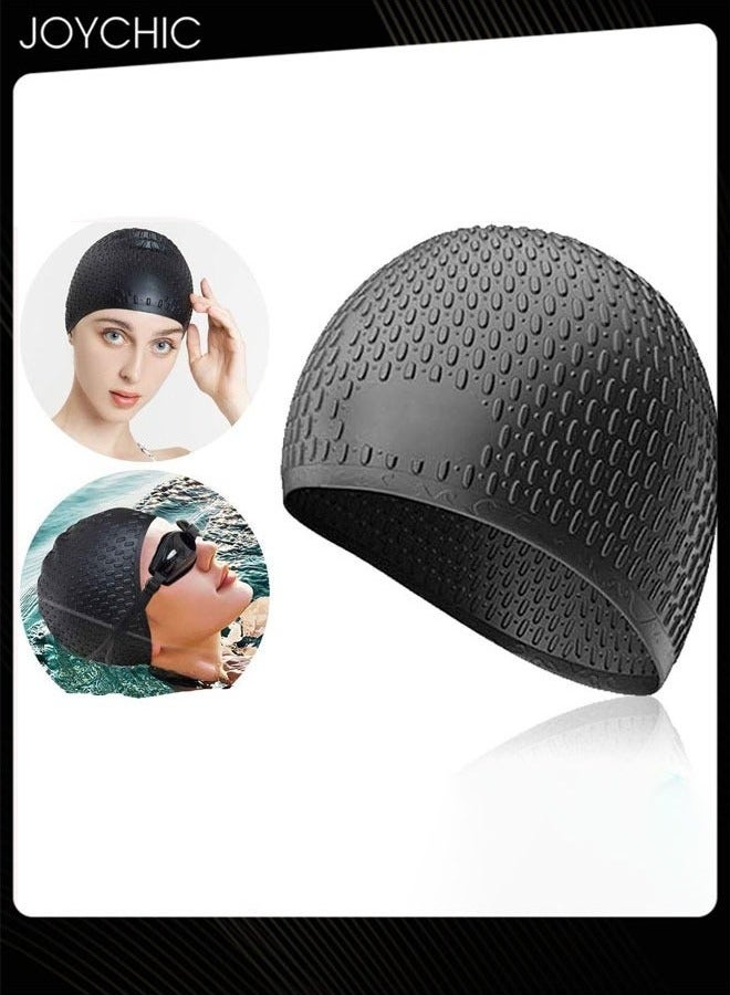 Joychic Women Silicone Waterproof Swimming Cap Keep Hair Dry Soft and Comfortable Fabric Swimming Cap with High Elastic Black - Image 1