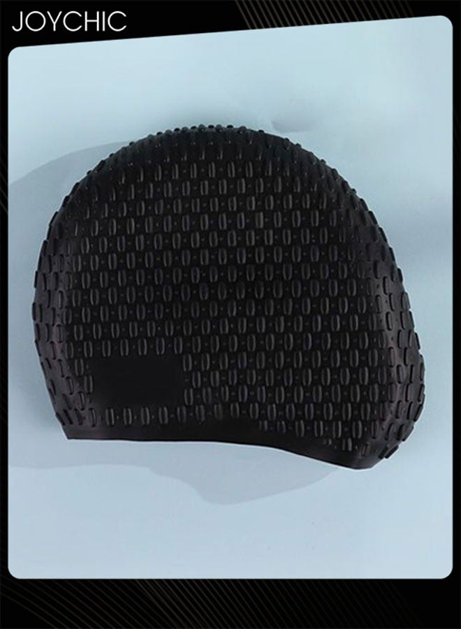 Joychic Women Silicone Waterproof Swimming Cap Keep Hair Dry Soft and Comfortable Fabric Swimming Cap with High Elastic Black - Image 2