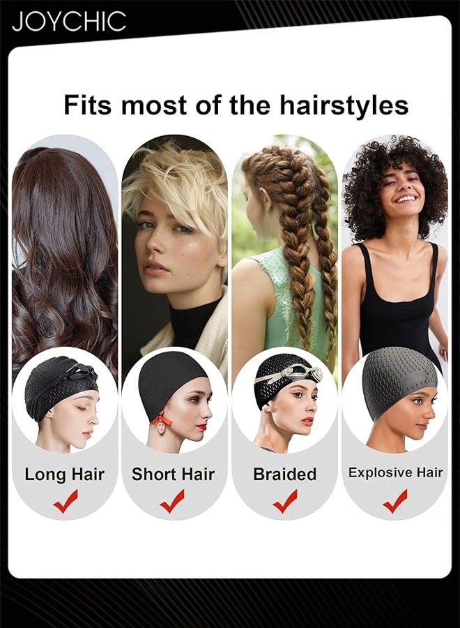 Joychic Women Silicone Waterproof Swimming Cap Keep Hair Dry Soft and Comfortable Fabric Swimming Cap with High Elastic Black - Image 3