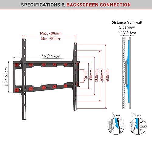 Barkan TV Wall Mount, 19-65 inch Fixed, Drywall No Stud No Drill Screen Bracket, Holds up to 80lbs, Auto Lock Patented, 5 Year Warranty, Fits LED OLED LCD, Including 6 ft 4K HDMI Cable - Image 5