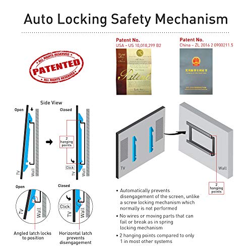 Barkan TV Wall Mount, 19-65 inch Fixed, Drywall No Stud No Drill Screen Bracket, Holds up to 80lbs, Auto Lock Patented, 5 Year Warranty, Fits LED OLED LCD, Including 6 ft 4K HDMI Cable - Image 4