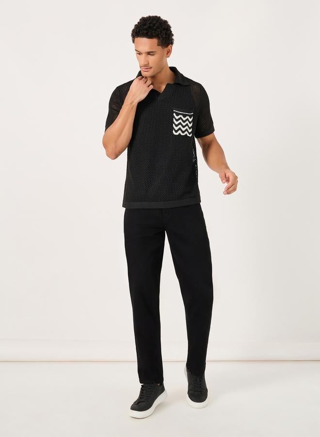 Styli Contrast Pocket Relaxed Crochet Knit Polo  - Image 2