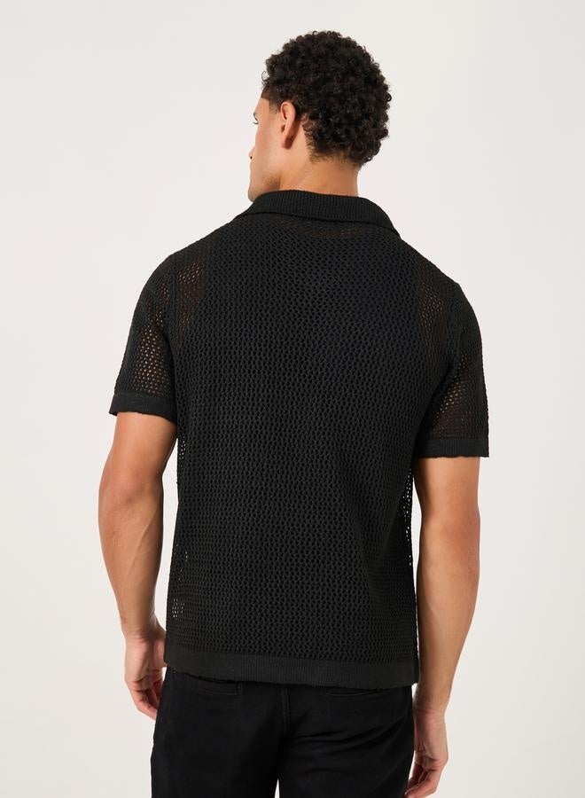 Styli Contrast Pocket Relaxed Crochet Knit Polo  - Image 4