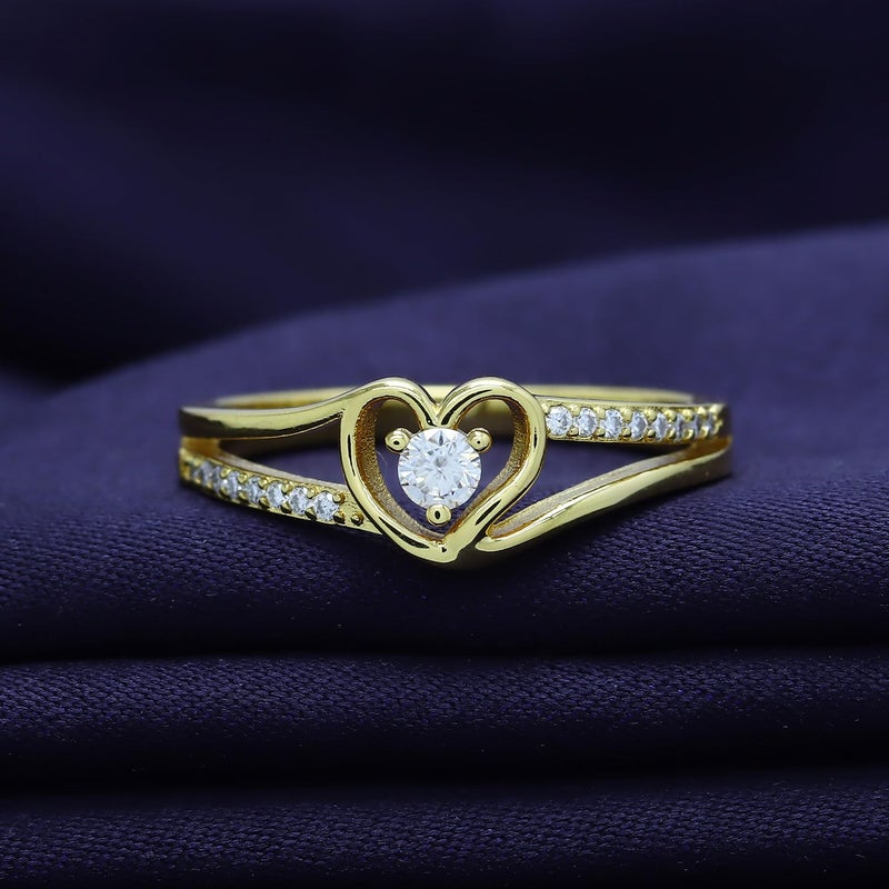 SAVEARTH DIAMONDS Heart Promise Ring for Women with Lab Created Moissanite Split Shank Engagement Ring, Heart Shape Jewelry in 18K Yellow Gold Plated Gift For Her Size 8 - Image 5
