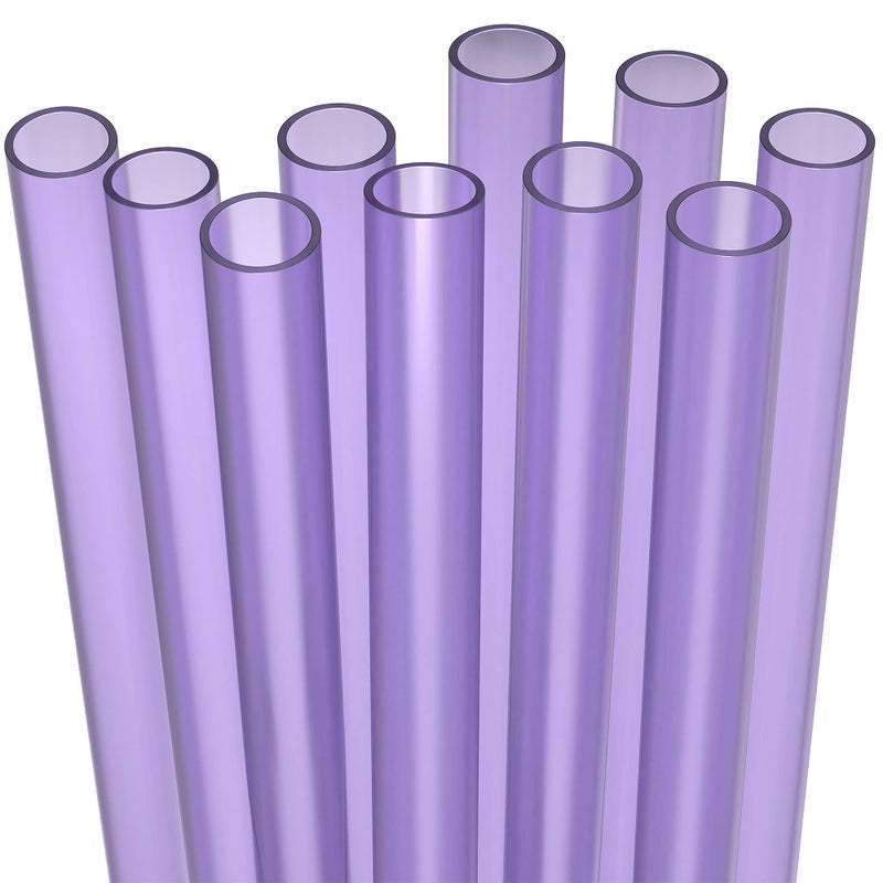 10 EXTRA WIDE Long Reusable Hard Plastic Drinking Straws  Cleaning Brush  Fat Thick Large Jumbo Straws for Smoothies Boba Bubble Tea  Purple  Dishwasher Safe BPA Free