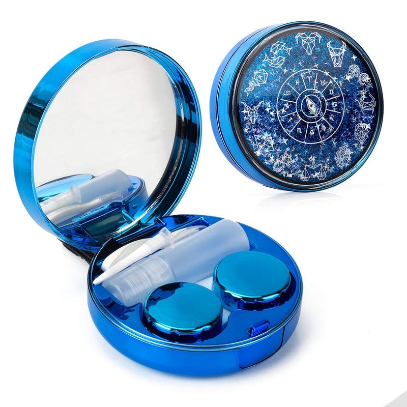 ofone Contact Lens Case Bling Constellations Contact Cases with Tweezers Remover Tool Mirror Solution Bottle Portable Contact Lenses Storage Container Kit for Travel Blue