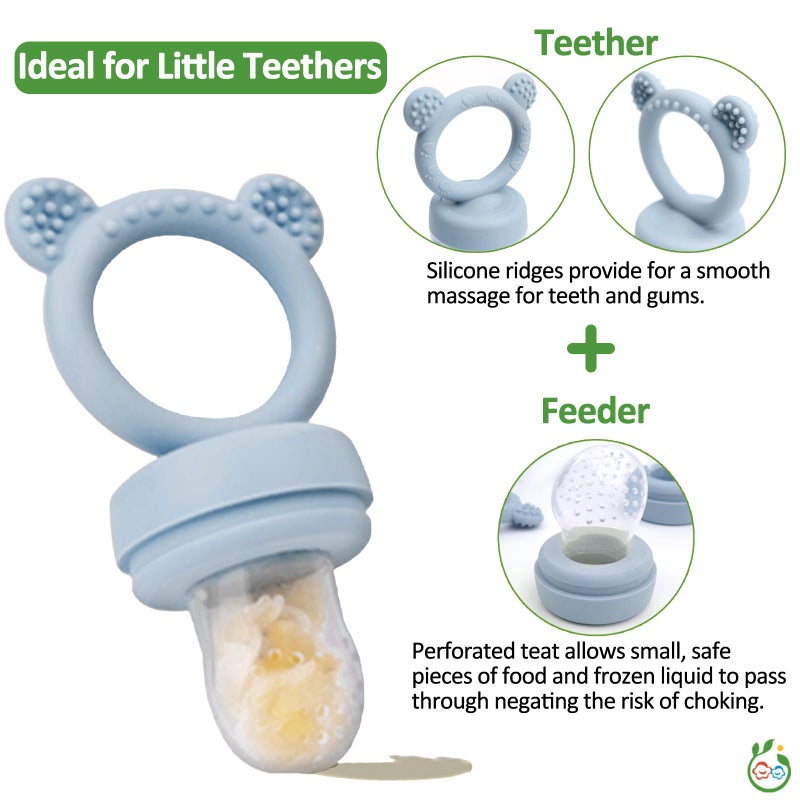 JEXFUN Silicone Baby Fruit Food Feeder & Mini Freezer Nibble Tray, Breastmilk Popsicle Molds for Baby Teething Relief, BPA Free Silicone Teething Toys Feeder for Safe Infant Self Feeding, Extra Food Pouches - Image 5