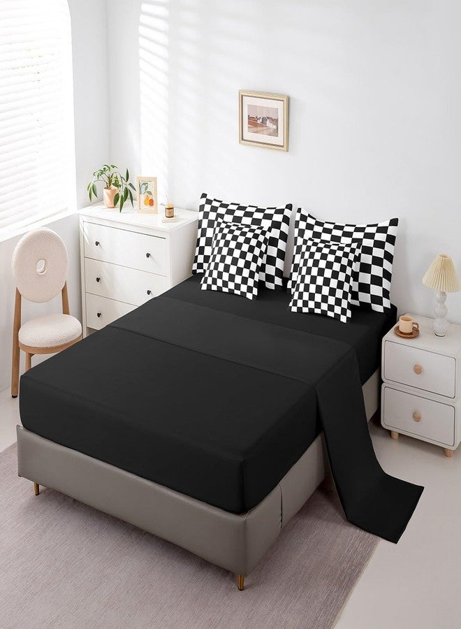 Feelyou Checkered Retro 7 Piece Bedding Set Teen Women Men Black White Plaid Comforter Set with Sheets Full Size Kids Boys Geometric Vintage Bed in a Bag Modern Simple Groovy Aesthetic Room Decor - Image 3