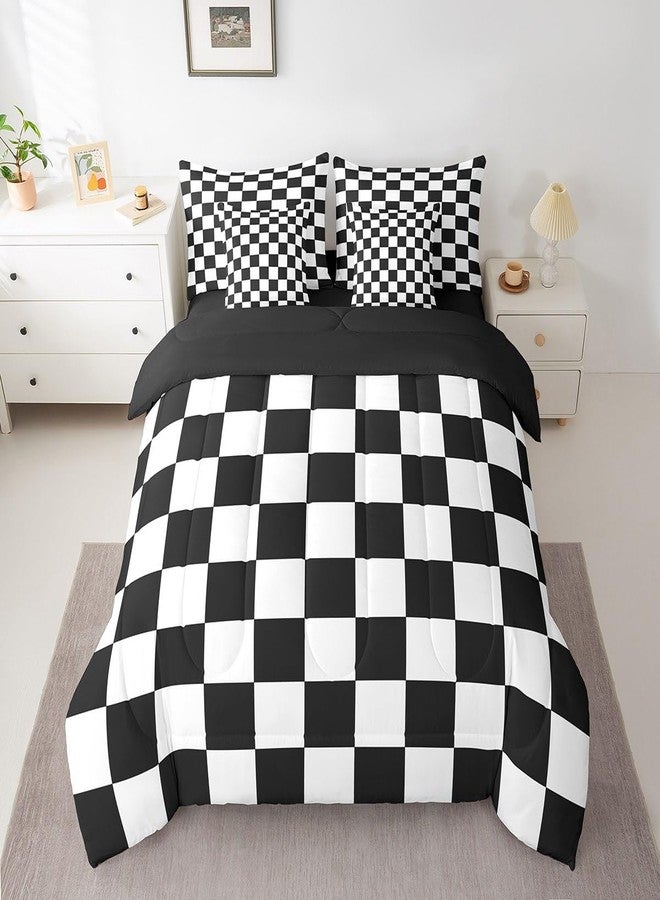 Feelyou Checkered Retro 7 Piece Bedding Set Teen Women Men Black White Plaid Comforter Set with Sheets Full Size Kids Boys Geometric Vintage Bed in a Bag Modern Simple Groovy Aesthetic Room Decor - Image 5