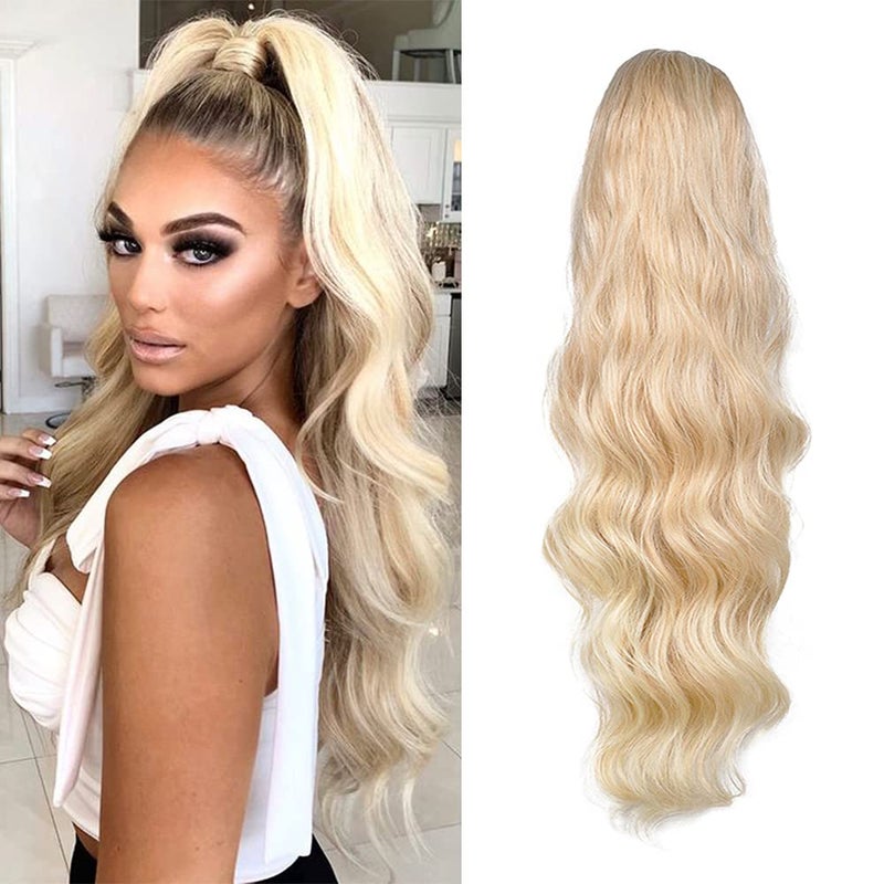 KETHBE KETHBE Drawstring Ponytail 24 inch Long Body Wave Ponytail Hair Extensions Clip in Wavy Pony Tail Synthetic Hairpiece for Women 24613 