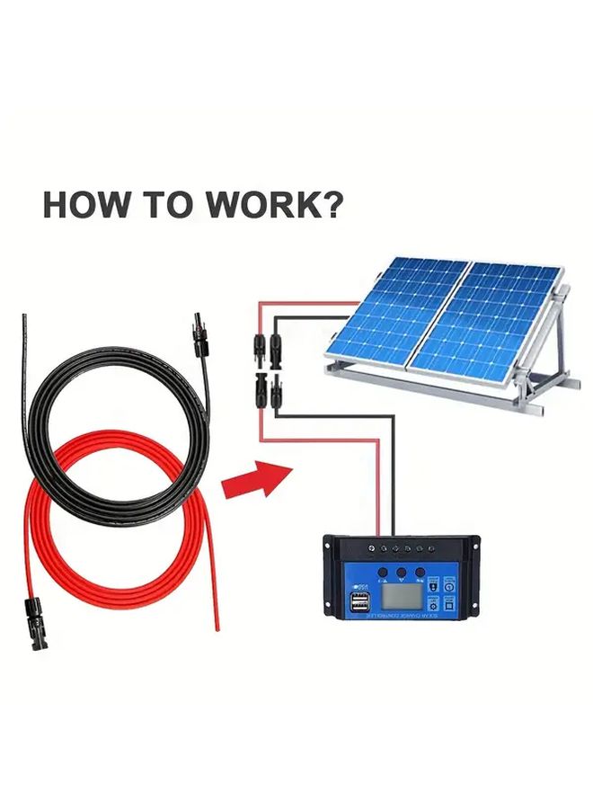 كابل تمديد شمسي 10AWG بطول 1 متر (3.3 قدم) باللونين الأحمر والأسود مع موصلات ذكر وأنثى لأنظمة الطاقة المنزلية والقوارب والمركبات الترفيهية - Image 4
