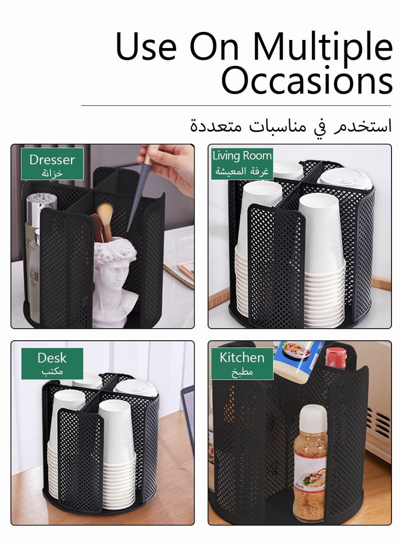 UNUNS وحدة تخزين أكواب للاستعمال مرة واحدة، حامل منظم لتخزين فناجين القهوة والغطاء يدور 360 درجة، 4 أقسام، أسود، موزع أكواب ورقية - Image 3