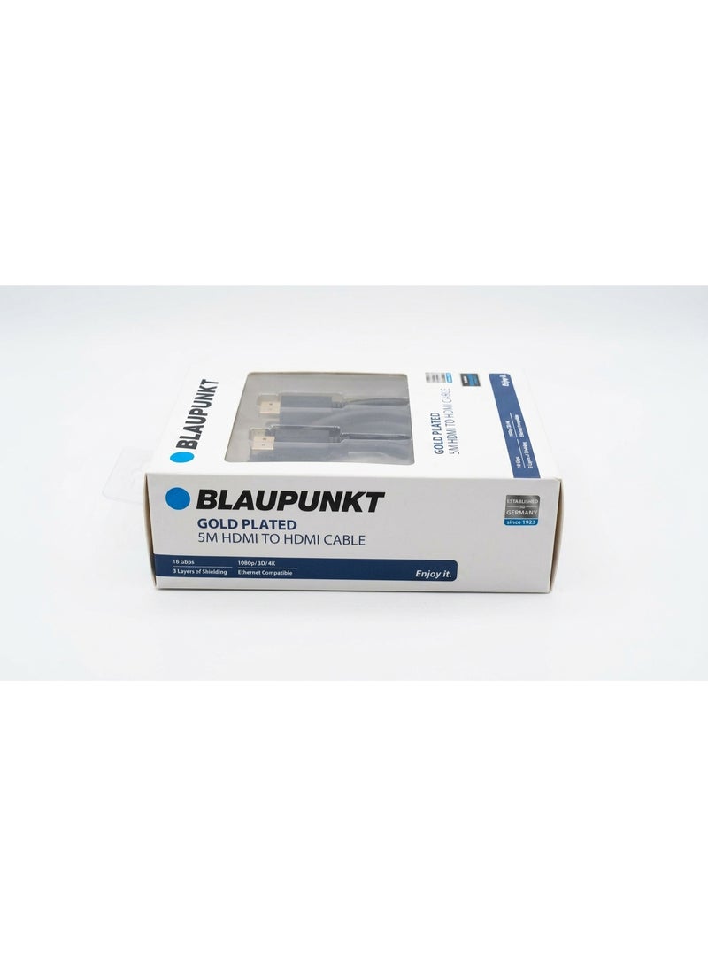 بلوبونكت وصلة HDMI إلى HDMI عالية السرعة من بلاوبنكت Blaupunkt بطول 5 متر - مطلية بالذهب لنقل الصوت والصورة بدقة عالية لأجهزة التلفزيون والكمبيوتر والبلايستيشن - Image 3