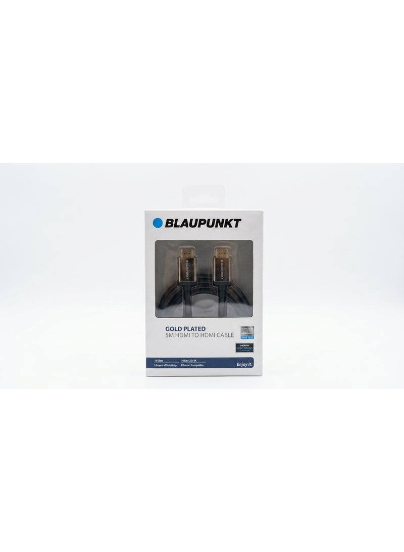 بلوبونكت وصلة HDMI إلى HDMI عالية السرعة من بلاوبنكت Blaupunkt بطول 5 متر - مطلية بالذهب لنقل الصوت والصورة بدقة عالية لأجهزة التلفزيون والكمبيوتر والبلايستيشن - Image 4