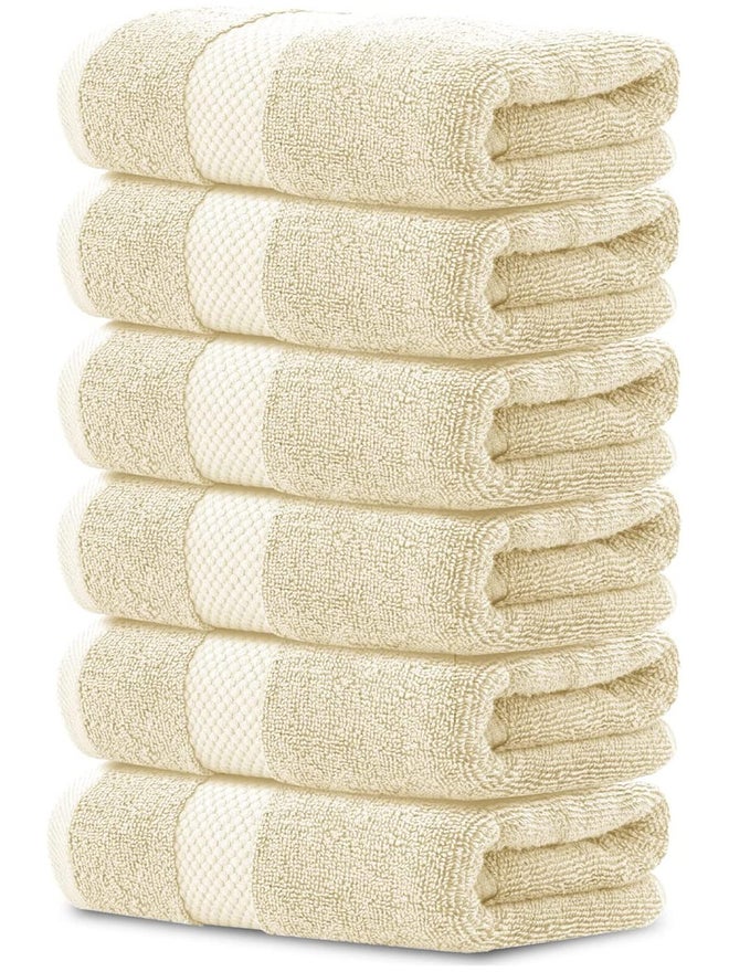 1CHASE Pack of  6 - Luxury Cotton Bathroom Towel, Beige 40x70cm - Image 1