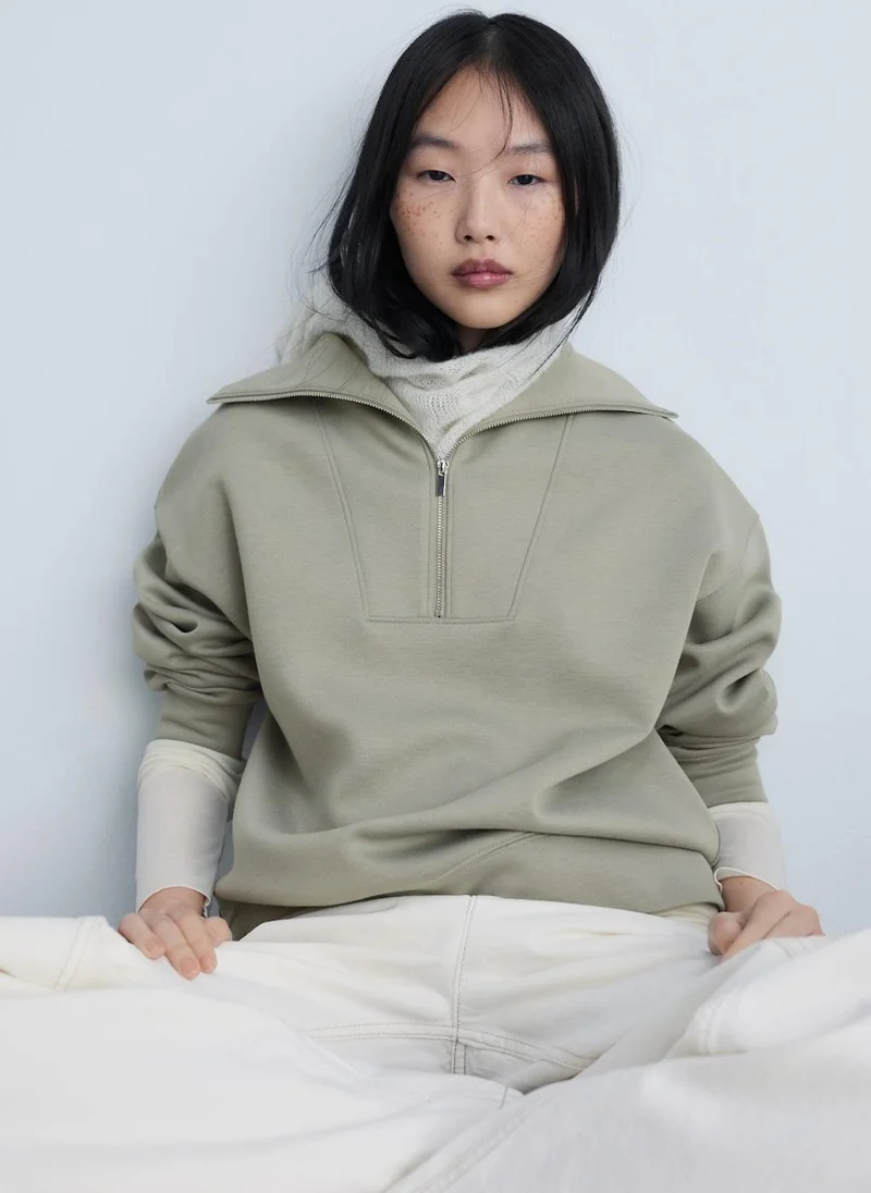 MANGO Casual Knitted Zip-Neck Sweatshirt