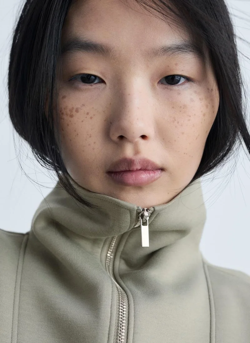 MANGO Casual Knitted Zip-Neck Sweatshirt