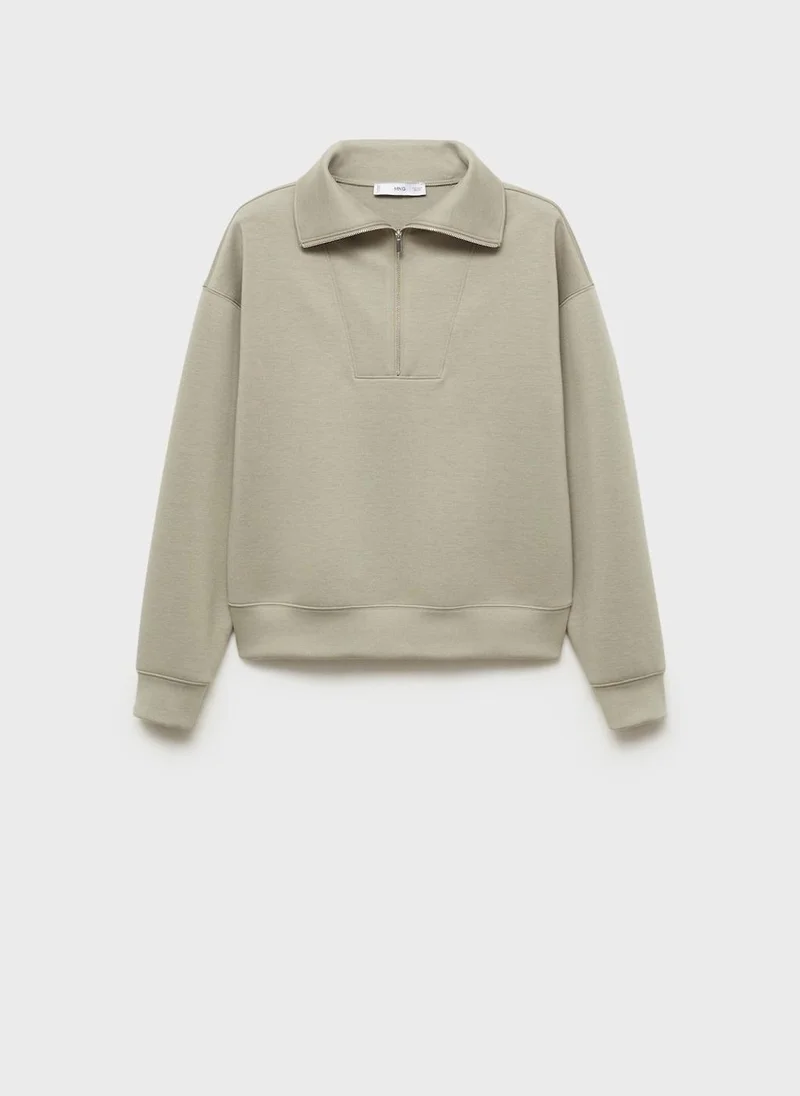 MANGO Casual Knitted Zip-Neck Sweatshirt